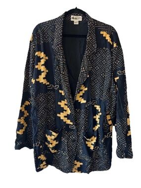 Vintage 90s We Be Bop Beaded Rayon Blazer Boho Tribal Oversized L/XL Festival